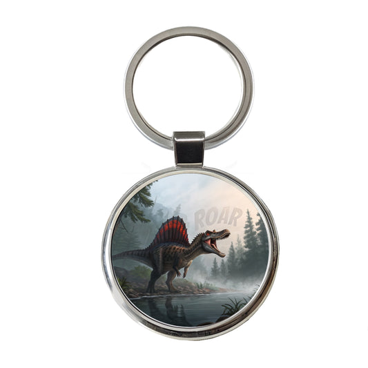 Spinosaurus Roar Dinosaur Round Metal Keychain