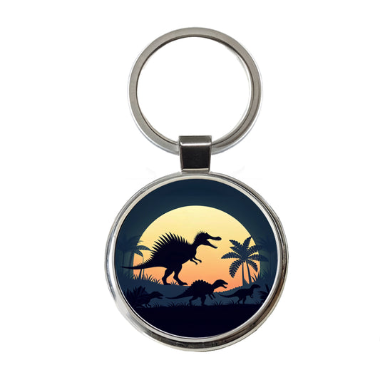 Spinosaurus Silhouettes Dinosaurs Round Metal Keychain
