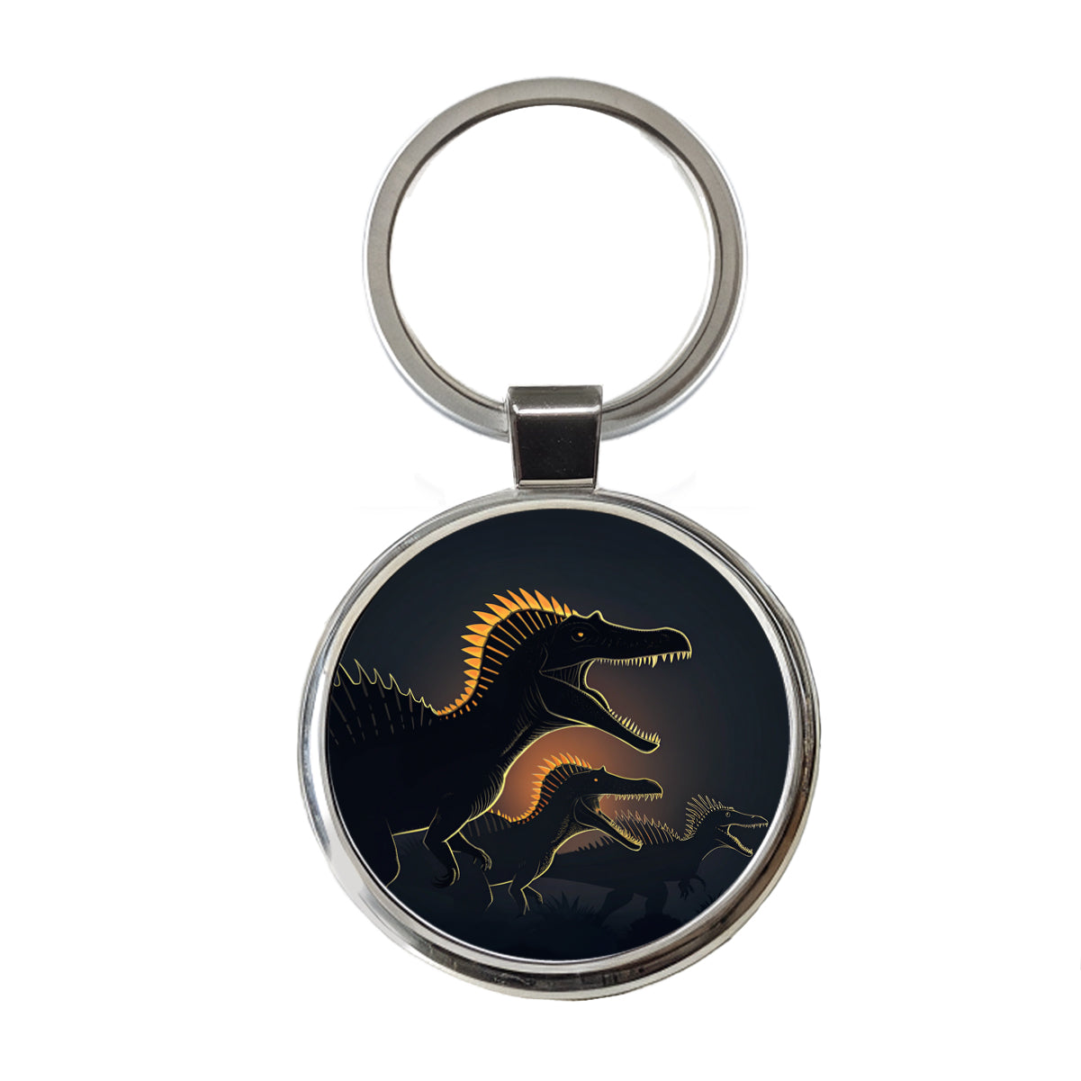 Spinosaurus Silhouettes Night Dinosaurs Round Metal Keychain