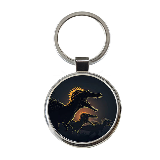 Spinosaurus Silhouettes Night Dinosaurs Round Metal Keychain