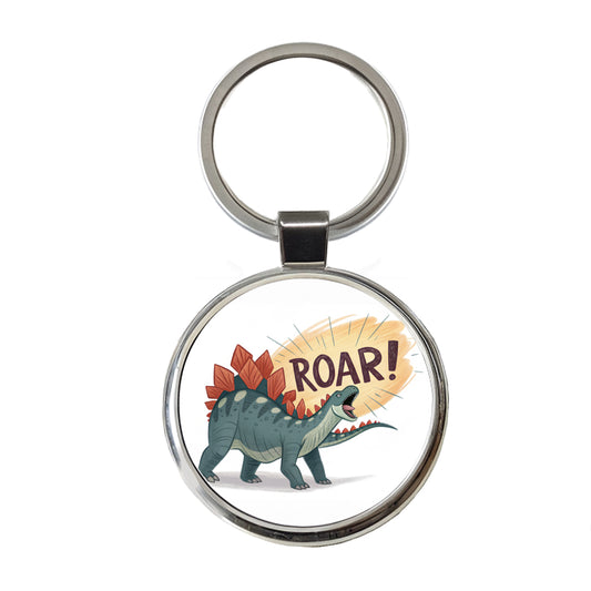 Stegosaurus Roar Dinosaur Round Metal Keychain