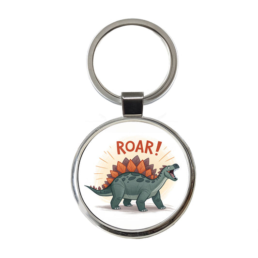 Stegosaurus Roar Text Dinosaur Fun Round Metal Keychain