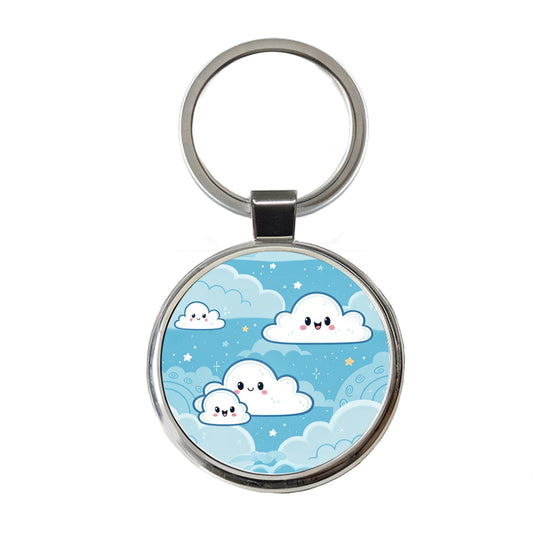 Sweet Puffy Clouds Kawaii Style Round Metal Keychain