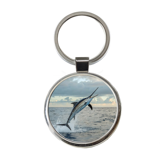 Swordfish Jumping Fishing Round Metal Keychain