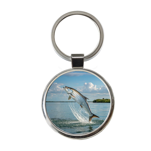 Tarpon Fish Jumping Fishing Round Metal Keychain