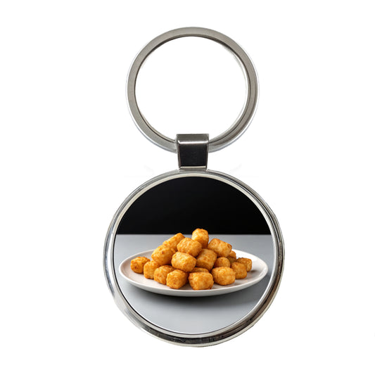 Tater Tots Plate Round Metal Keychain