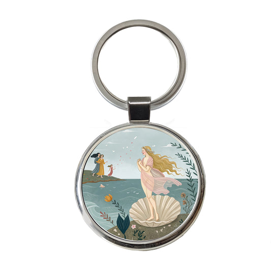 The Birth Of Venus By Sandro Botticelli Inspired Round Metal Keychain