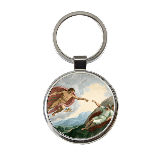 The Creation Of Adam By Michelangelo Inspired Round Metal Keychain