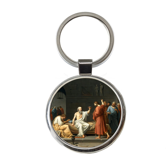 The Death Of Socrates Jacques Louis David Inspired Round Metal Keychain