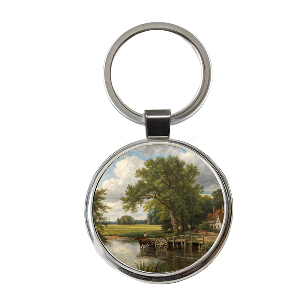 The Hay Wain By John Constable Inspired Round Metal Keychain