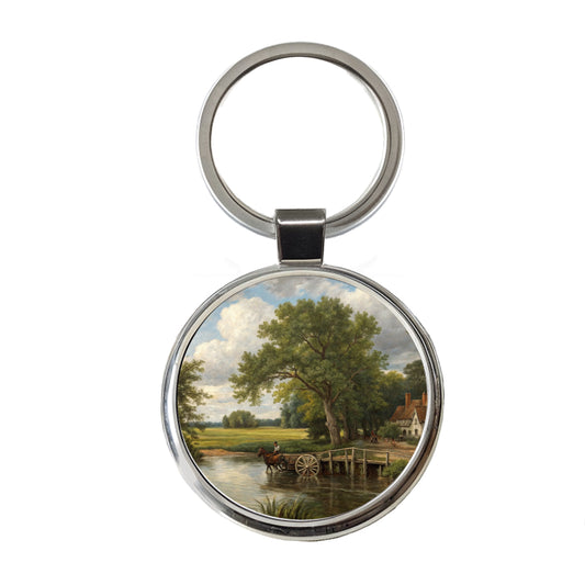The Hay Wain By John Constable Inspired Round Metal Keychain