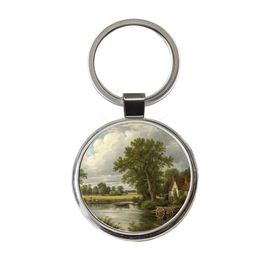 The Hay Wain By John Constable Painting Inspired Round Metal Keychain