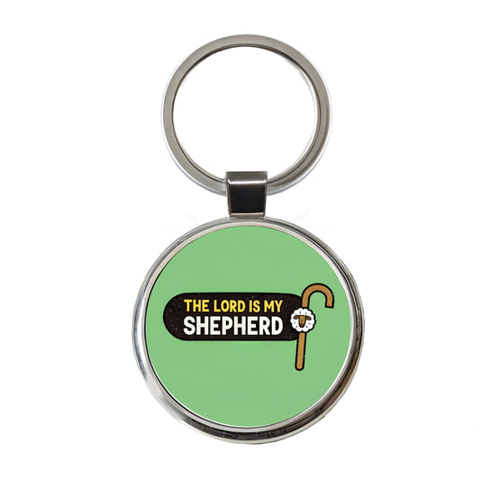 The Lord Is My Shepherd Psalm Bible Verse Round Metal Keychain