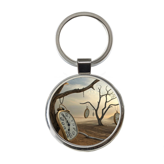 The Persistence Of Memory By Salvador Dali Parody Clocks Round Metal Keychain
