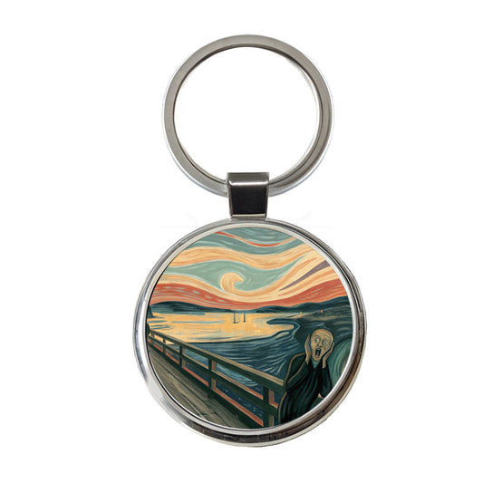 The Scream By Edvard Munch Parody Round Metal Keychain
