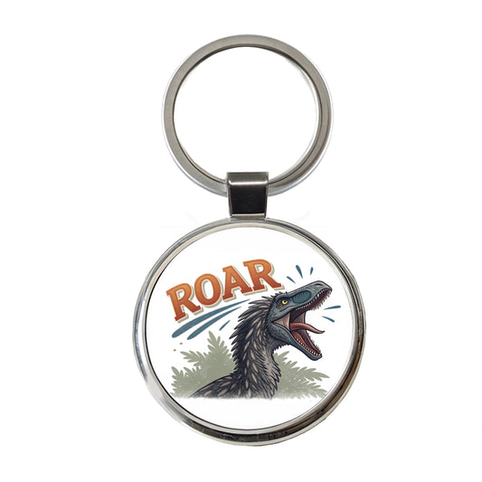 Therizinosaurus Roar Bold Dinosaur Round Metal Keychain