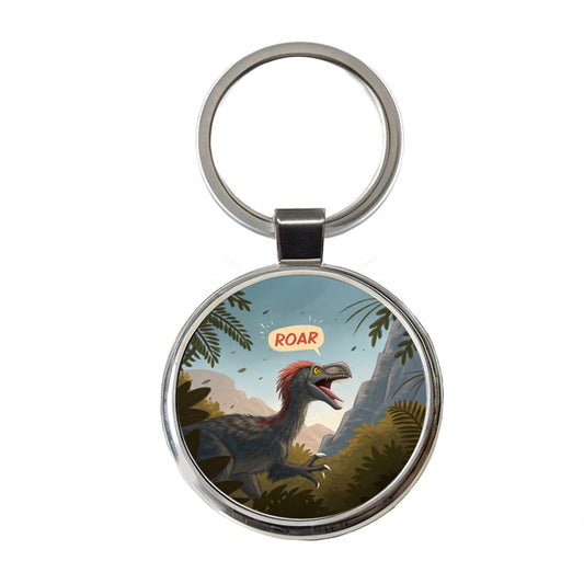 Therizinosaurus Roar Dinosaur Round Metal Keychain