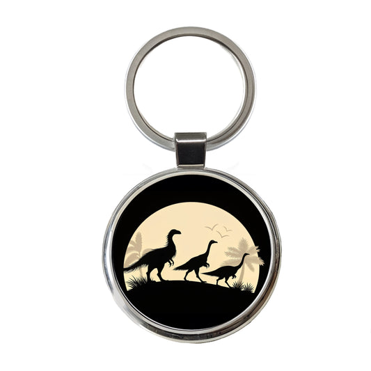 Therizinosaurus Silhouettes Dinosaurs Round Metal Keychain