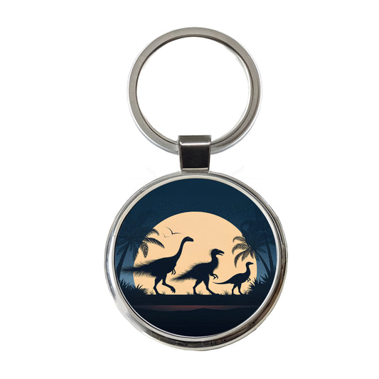 Therizinosaurus Silhouettes Night Dinosaurs Round Metal Keychain