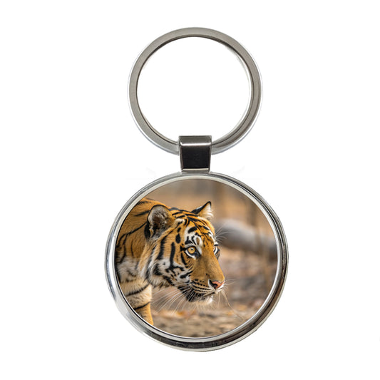 Tiger Eyes Close Up Round Metal Keychain
