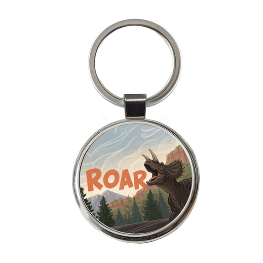 Triceratops Roar Bold Dinosaur Round Metal Keychain