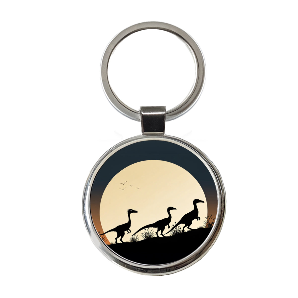 Troodon Silhouettes Dinosaurs Round Metal Keychain