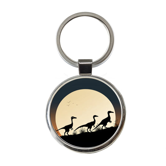 Troodon Silhouettes Dinosaurs Round Metal Keychain