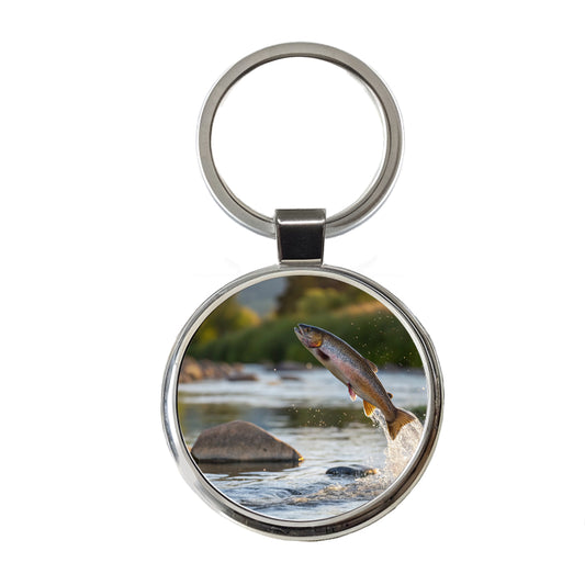Trout Fish Jumping Fishing Round Metal Keychain