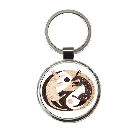 Two Aardvarks Yin Yang Round Metal Keychain