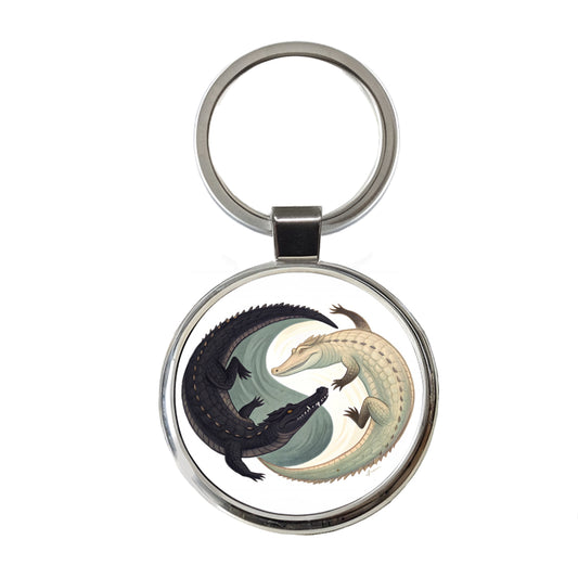 Two Alligators Yin Yang Round Metal Keychain