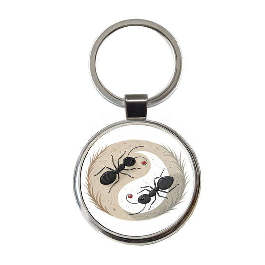 Two Ants Yin Yang Round Metal Keychain