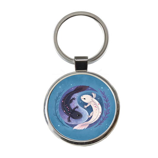 Two Axolotl Yin Yang Round Metal Keychain