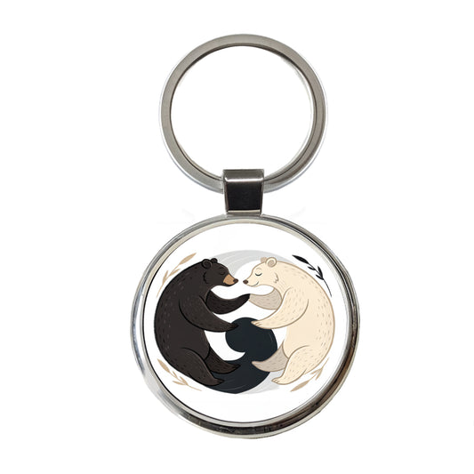 Two Bears Yin Yang Round Metal Keychain
