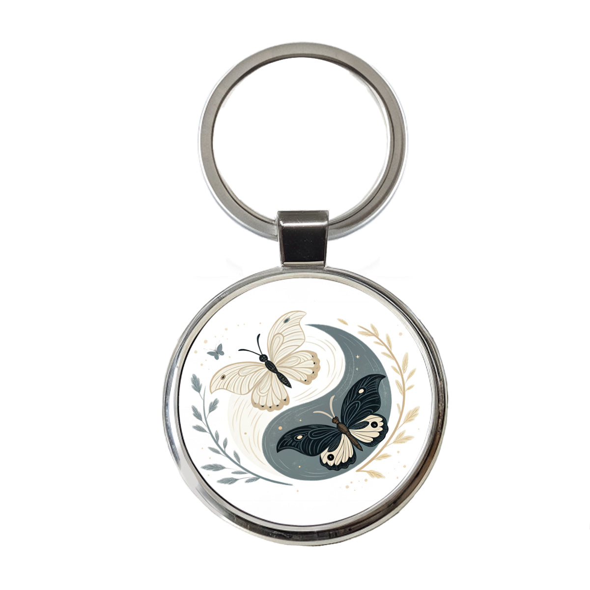 Two Butterflies Yin Yang Round Metal Keychain