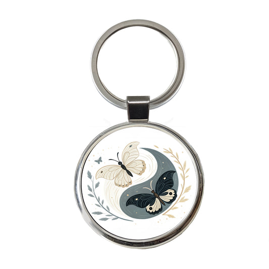 Two Butterflies Yin Yang Round Metal Keychain