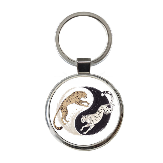 Two Cheetahs Yin Yang Round Metal Keychain