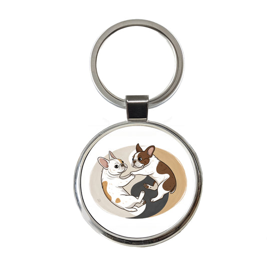 Two French Bulldogs Yin Yang Round Metal Keychain