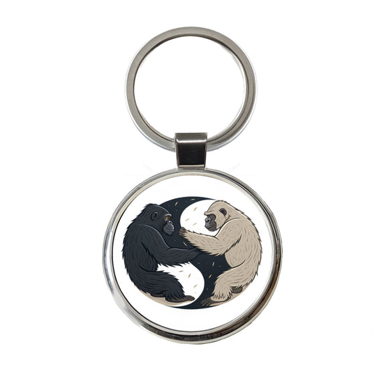 Two Gorillas Yin Yang Round Metal Keychain