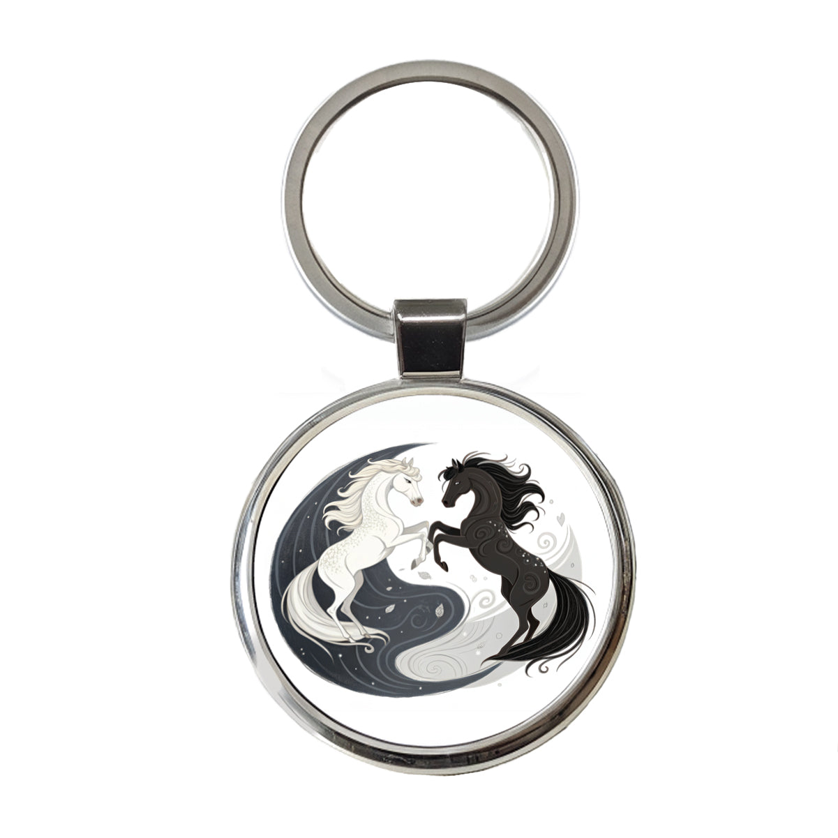 Two Horses Yin Yang Dark Light Round Metal Keychain