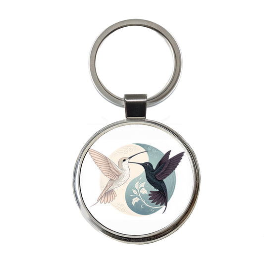 Two Hummingbirds Yin Yang Round Metal Keychain