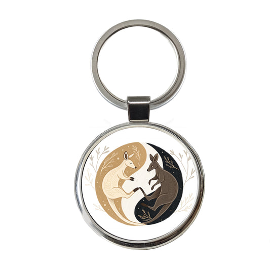 Two Kangaroos Yin Yang Dark Light Round Metal Keychain