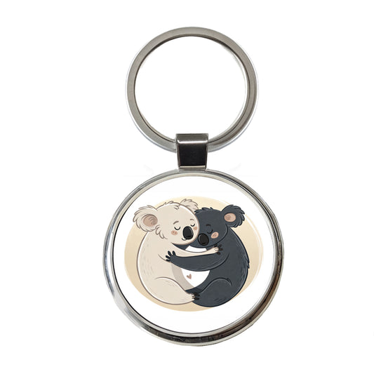 Two Koalas Yin Yang Dark Light Round Metal Keychain