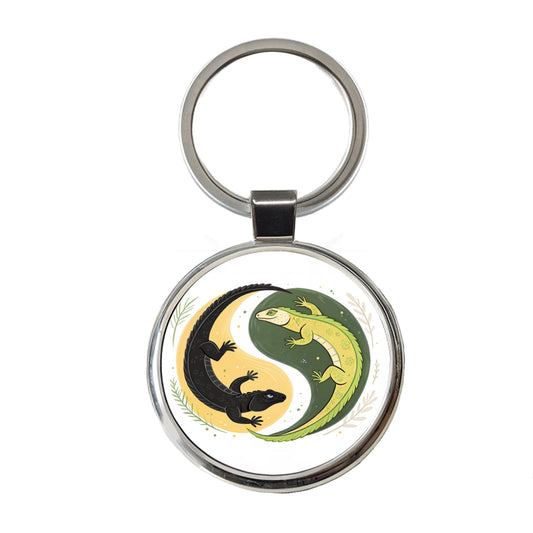 Two Komodo Dragons Yin Yang Round Metal Keychain