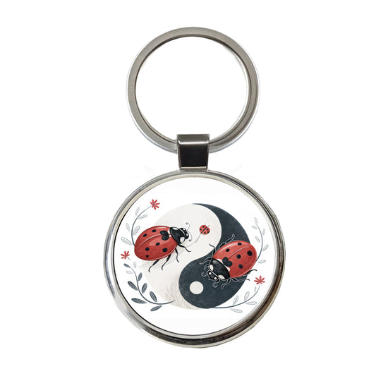 Two Ladybugs Yin Yang Cute Round Metal Keychain