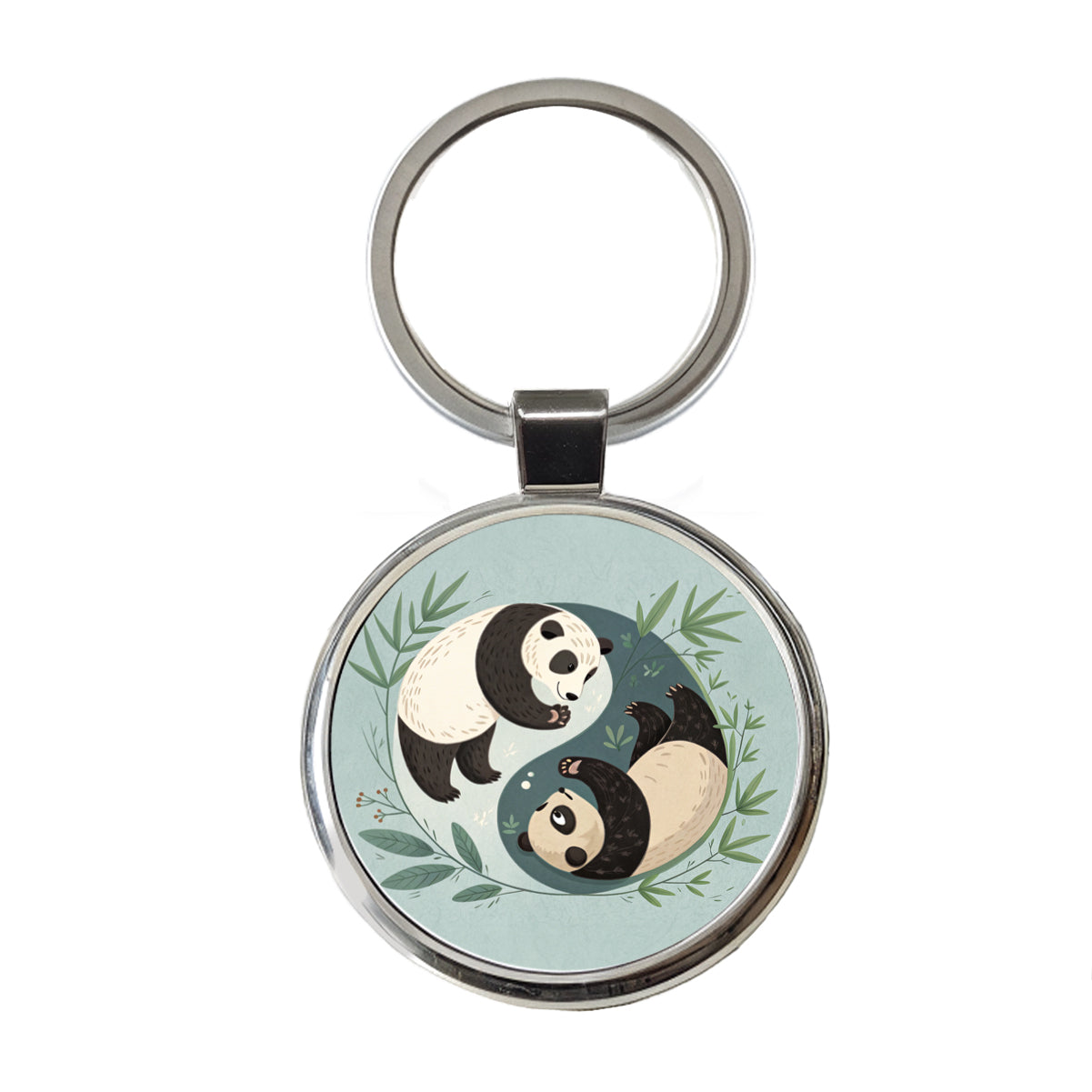 Two Pandas Yin Yang Cute Round Metal Keychain