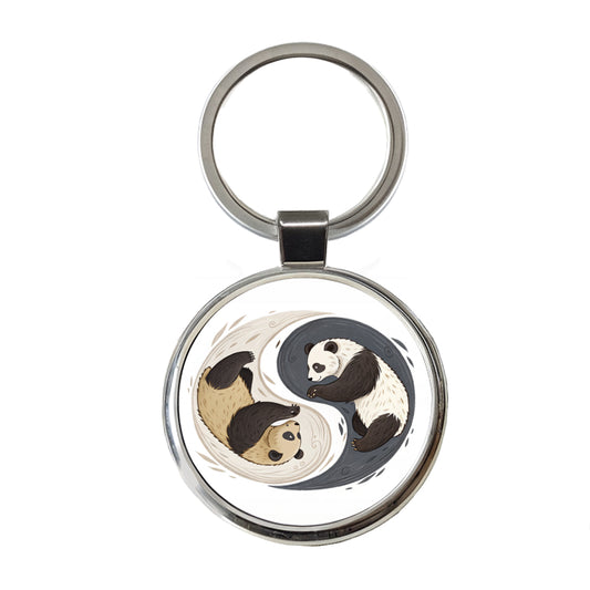 Two Pandas Yin Yang Round Metal Keychain