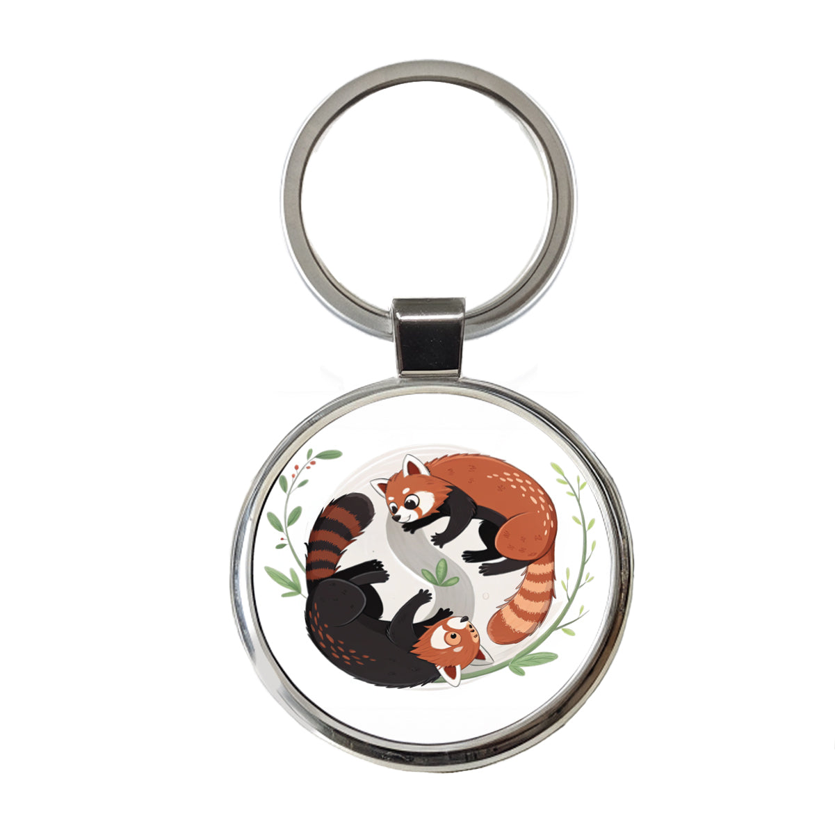 Two Red Pandas Yin Yang Cute Round Metal Keychain