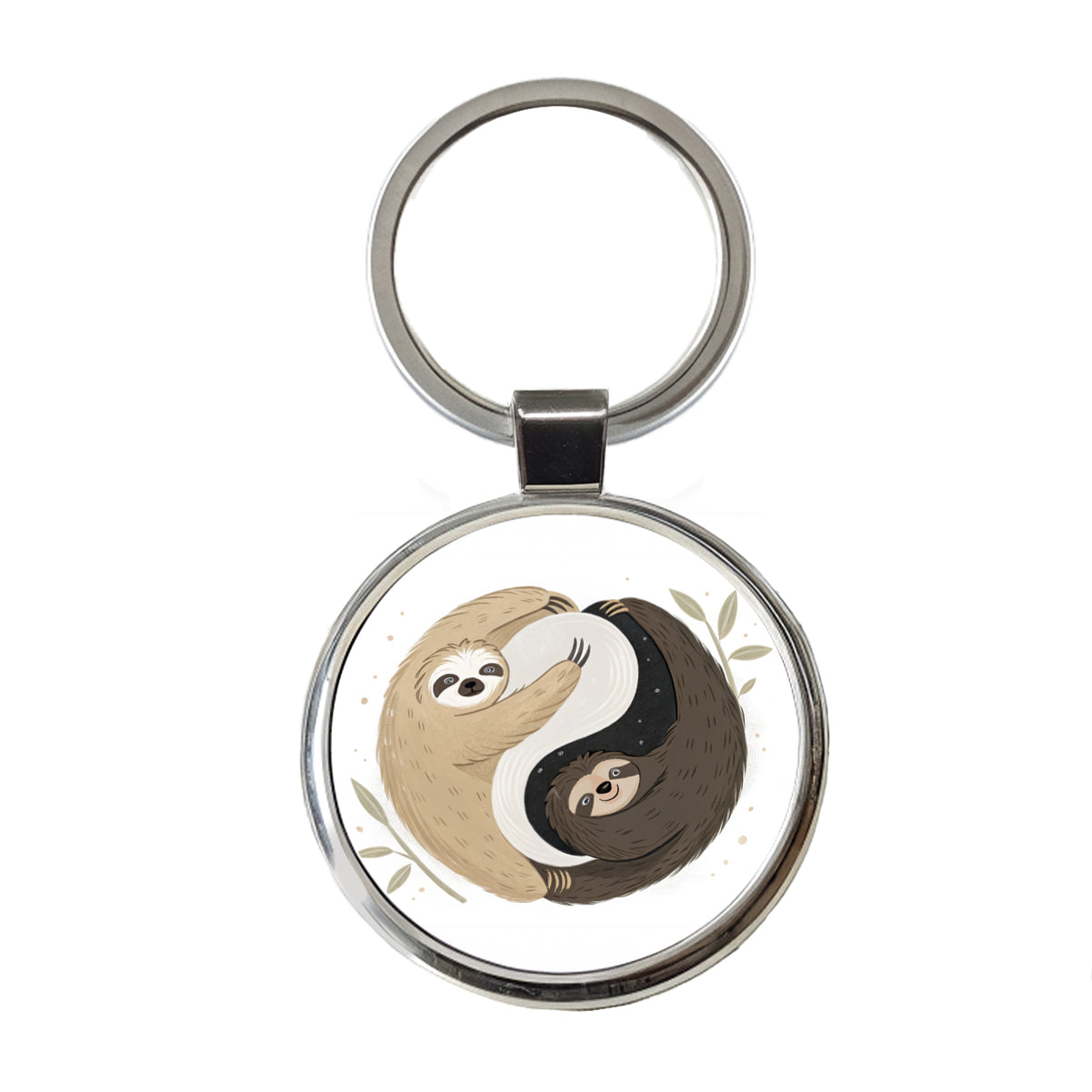 Two Sloths Yin Yang Round Metal Keychain