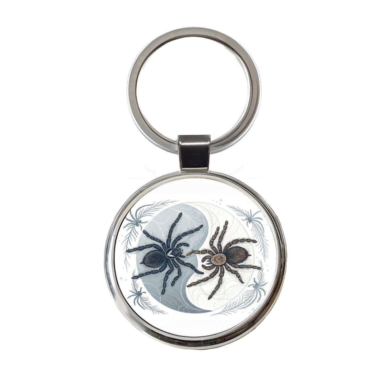 Two Tarantulas Spiders Yin Yang Round Metal Keychain