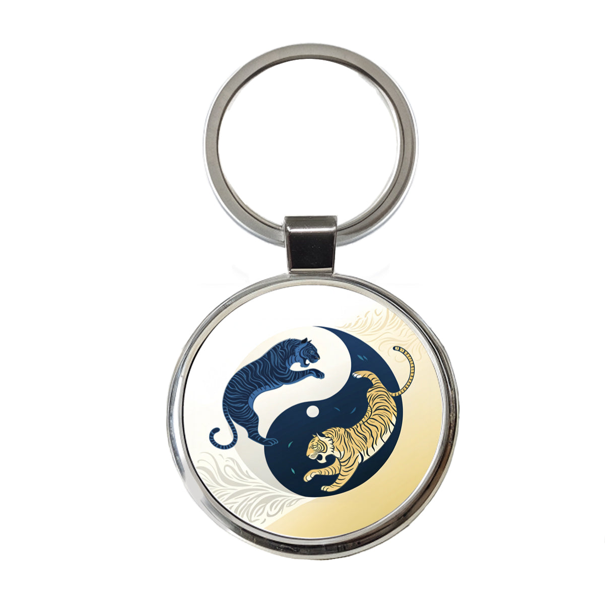 Two Tigers Yin Yang Round Metal Keychain
